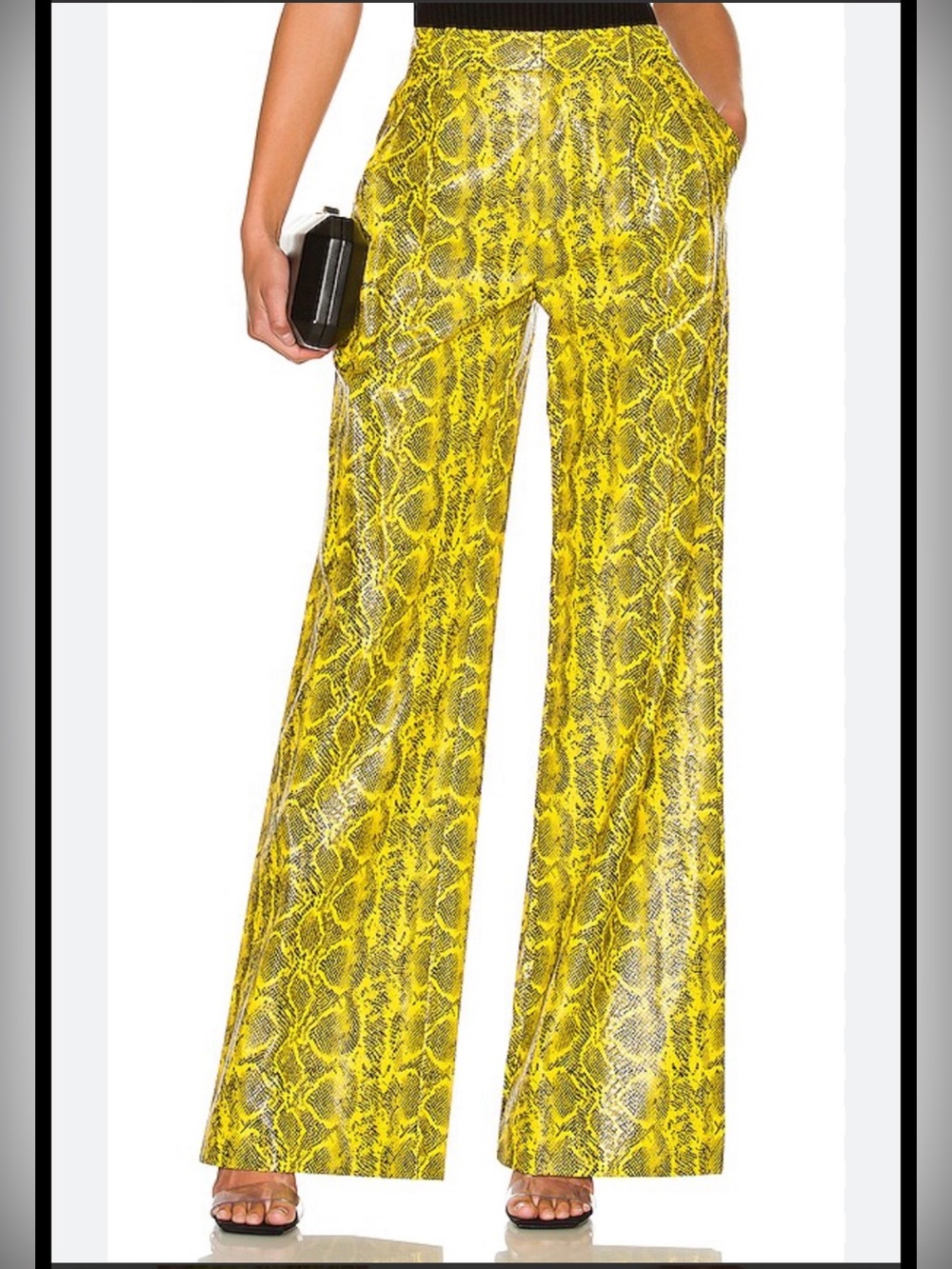 Alice + Olivia Yellow Snake-Print Wide-Leg Trousers